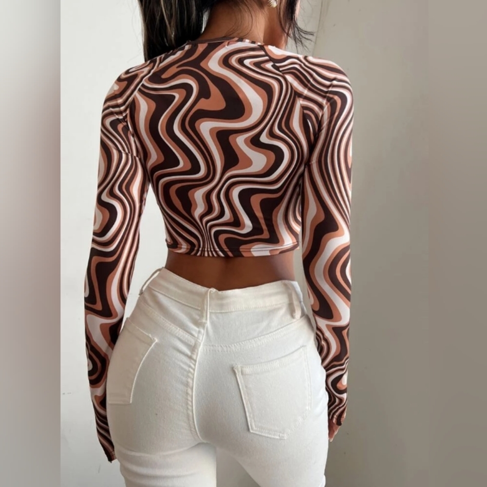 Shein Marble O-Ring Cutout Crop Top Size Small (4) + Brown Stretch Bracelet - Picture 8 of 14